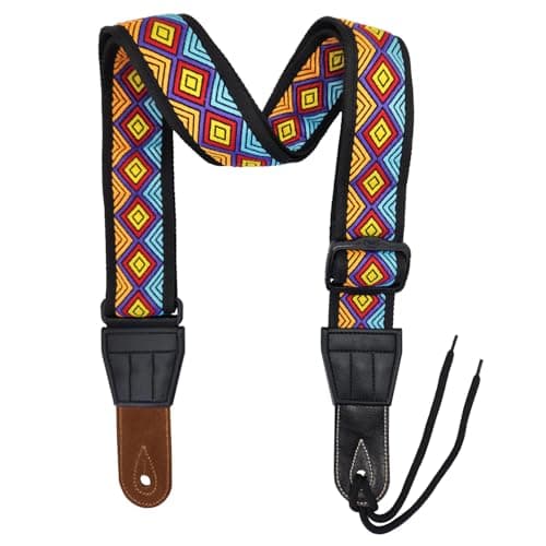 Vintage Woven Guitar Strap with Genuine Leather Ends