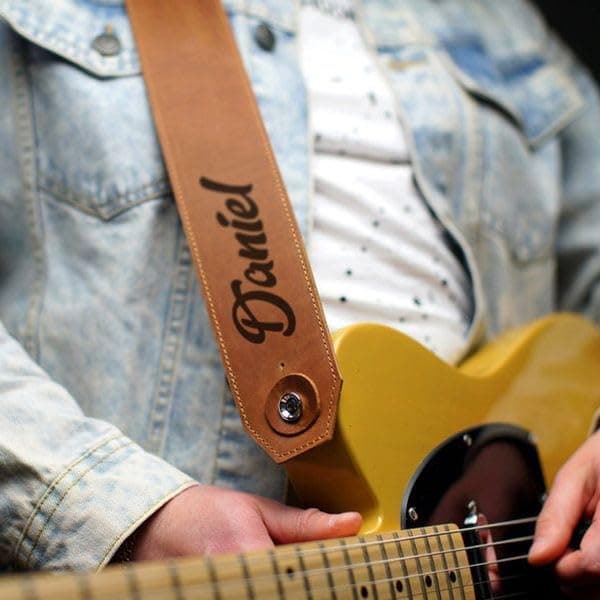 Personalized Engraved Leather Guitar Strap, Custom Name Microfiber Adjustable Bass Strap