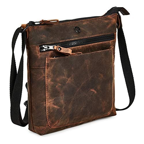 Vintage Real Leather Crossbody Bag for Women Travel Shoulder Purse Small — Cognac Crazy Horse
