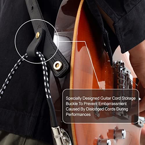 Nefelibata Vintage Green Guitar Strap, 2.5" Wide Tumbled Leather with Padding and Cable Loop