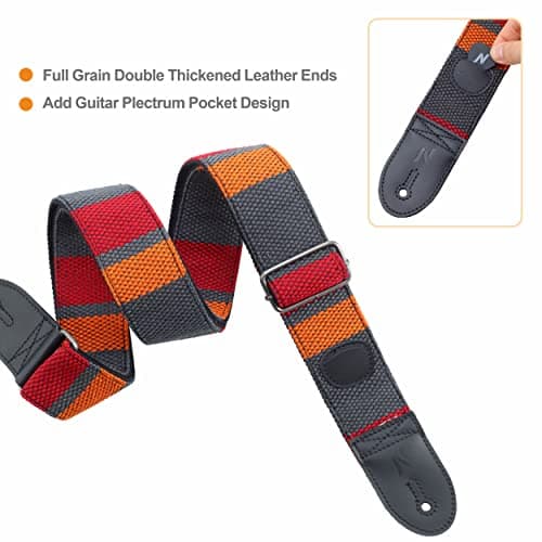Thicker Woven Guitar Strap with Pick Pocket for Bass, Electric, and Acoustic Guitars