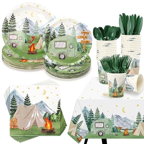 20-Person Camping Party Tableware Set for Kids Forest Adventure Theme