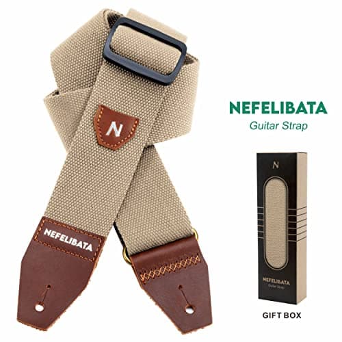 Nefelibata Guitar Strap with Pick Pocket, 100% Cotton and Leather End - Ideal for Guitarists and Kids