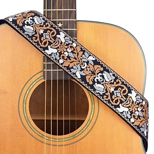 Vintage Classical Pattern CloudMusic Guitar Strap with Leather Ends — Vintage Black and Brown