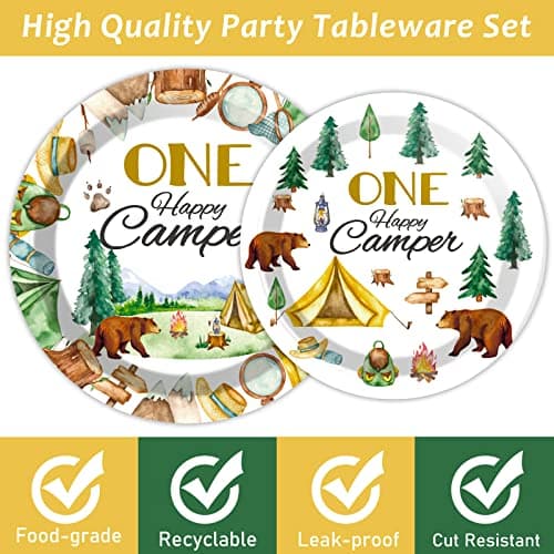 Tevxj One Happy Camper 96PCS Tableware Set for 1st Birthday Party