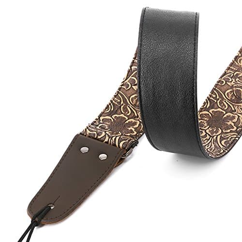 Anwenk Stamped Leather Guitar Strap for Electric Bass, Vintage 60's Style, Genuine Leather Ends, Includes 2 Picks