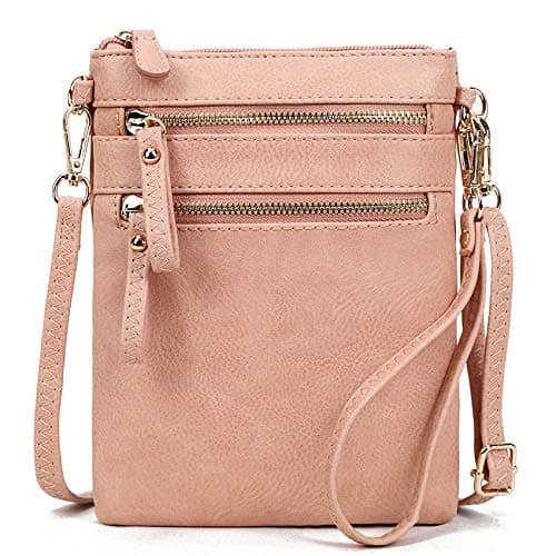 Solene Women's Small Crossbody Bag with Multi Zip Pockets — Rose Pink