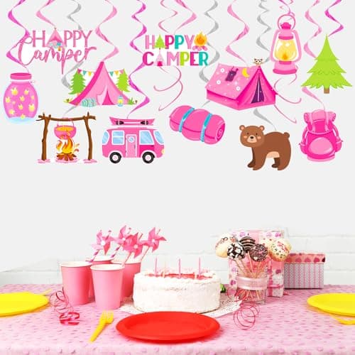 Camping Birthday Party Hanging Swirls - 20PCS Girls Camp Ceiling Streamer