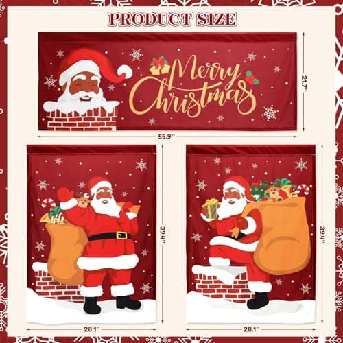 Nefelibata Black Santa Christmas Kitchen Curtains for African American Decor – Set of 2 Panels and 1 Tier Valance