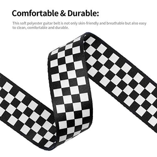 Black and White Checkered Durable Nylon Guitar Strap