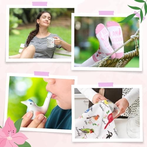 Nefelibata 4-in-1 Bird Lovers Gift Set for Women: Mug, Socks, Water Whistle, and Kitchen Towel