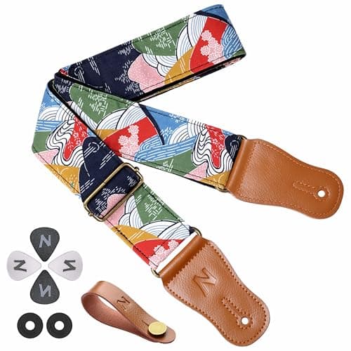 Cotton Guitar Strap for Acoustic Guitar and Ukulele with Accessories — Colorful Mountains
