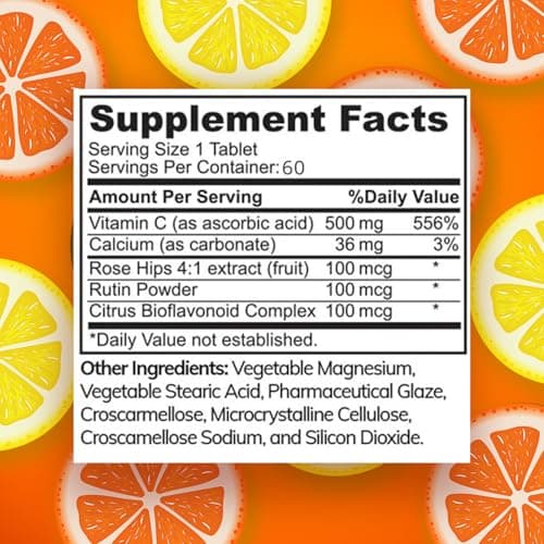 Halal Vitamin C 500mg Tablets Support Immune System, Natural Antioxidant - Vegan - Gluten-Free - 2 Months Supply
