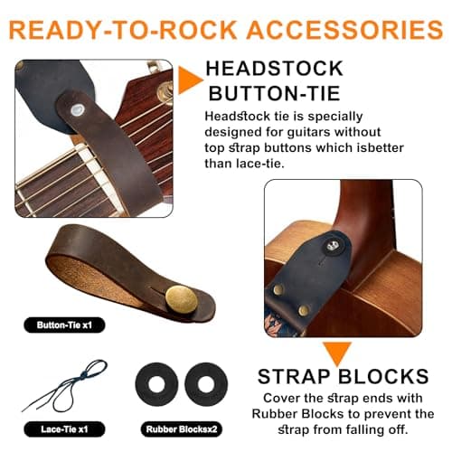 Comfortable Guitar Straps with Crazy Horse Leather Ends and Strap Button for Electric and Acoustic Guitars
| Premium Crazy Horse Leather Ends Guitar Straps with Button for Electric & Acoustic Bass
| Comfortable and Durable Crazy Horse Leather Ends G