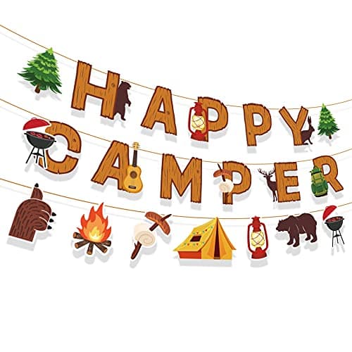 Happy Camper Banner for Campout Theme Party Supplies