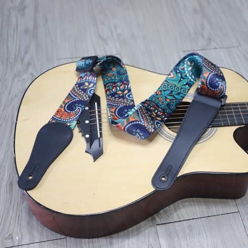 RAUYIVANY Leather Ends Guitar Strap, Adjustable Length, 2 Locks, 2 Buttons, 3 Picks, Gifts for Guitarists