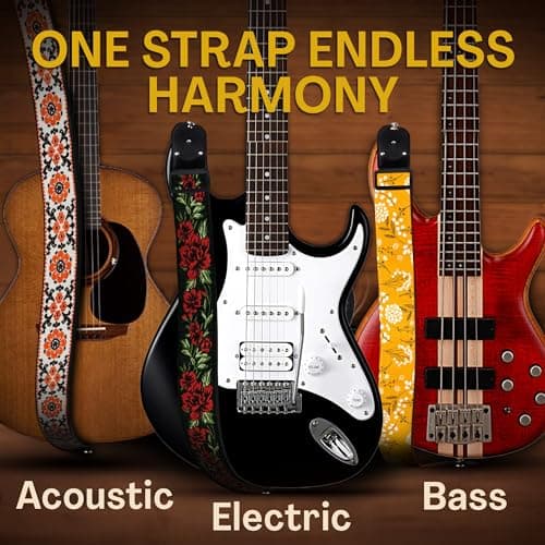 Acoustic, Electric & Bass Guitar Strap - Christmas Gift Includes Picks & Locks, Men & Women
