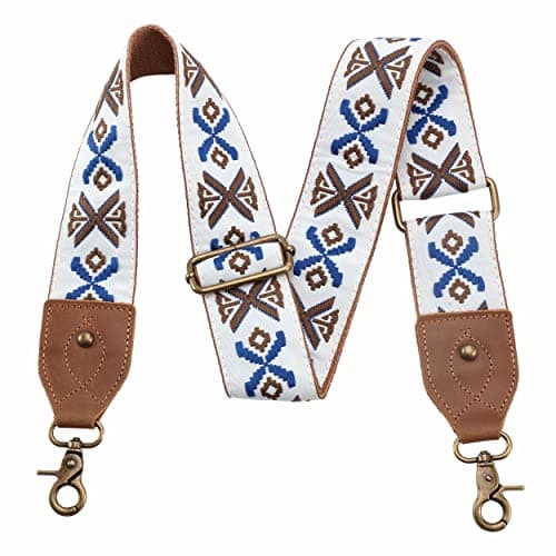 Nefelibata Purse Strap - Wide Leather Shoulder Strap with Embroidery — Vintage Brown Embroidery