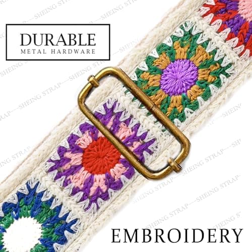 Crochet Flower Cotton Guitar & Bass Strap, Adjustable with Leather Ends