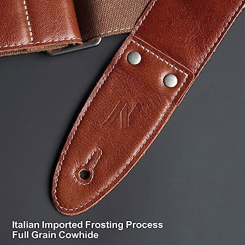 Full Grain Leather Guitar Strap with Pick Pocket for Bass, Electric & Acoustic Guitar