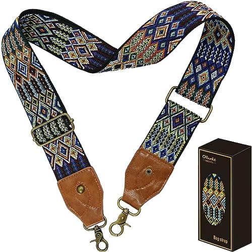 OllarKt 2" Wide Adjustable Leather Bag Strap — Multicolor Embroidery 01