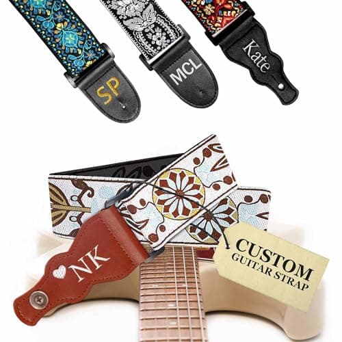 Black Silver Classic Woven Guitar Strap with Pick + Lock + Button - Add Your Text — Custom White Woven