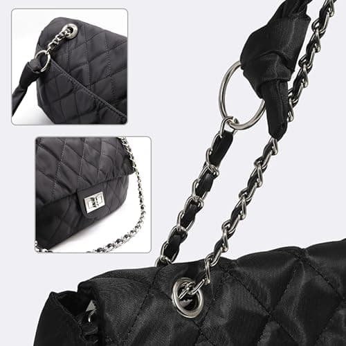 Nefelibata Women's Crossbody Bag: Nylon Hobo Purse with Chain Strap (Diamond Black)
