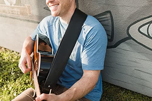 Levy's 3" Extra-Long Genuine Leather Guitar Strap Black