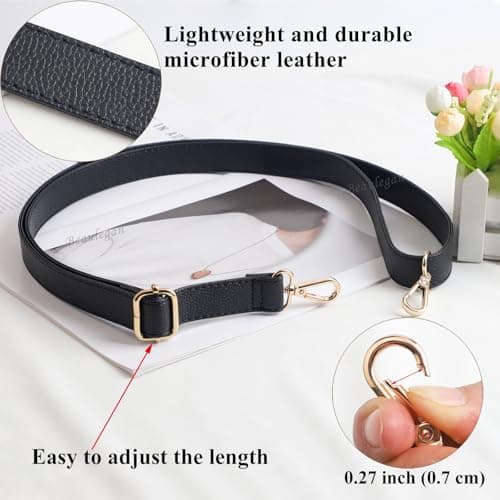 Beaulegan Purse Strap Replacement - Full Grain Microfiber Leather, 59 Inch Adjustable Black/Gunmetal