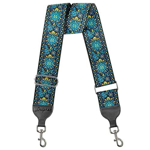 Soft Cotton & Leather Ends Jacquard Embroidered 2" Wide Crossbody Bag Purse Straps