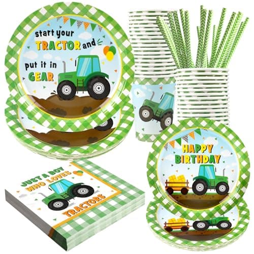 Camping Theme Party Supplies Set for 24 Guests — Tractors