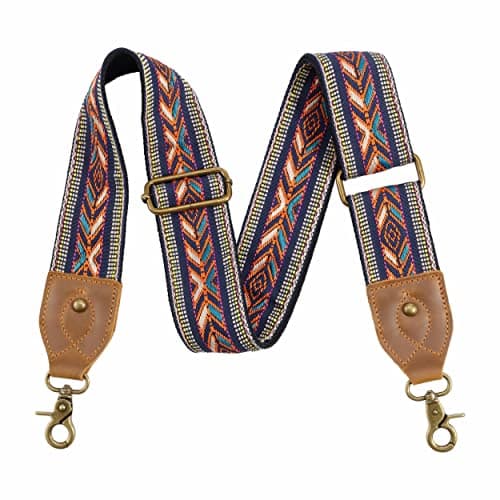 Nefelibata Purse Strap - Wide Leather Shoulder Strap with Embroidery — Ethnic Style Embroidery Orange