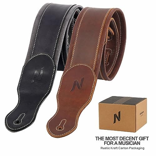 Vintage Brown Double Layer Full-Grain Leather Guitar Strap with Cable Storage Loop