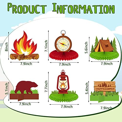 Camping Party Decorations Honeycomb Centerpieces Bears Tent Cake Toppers