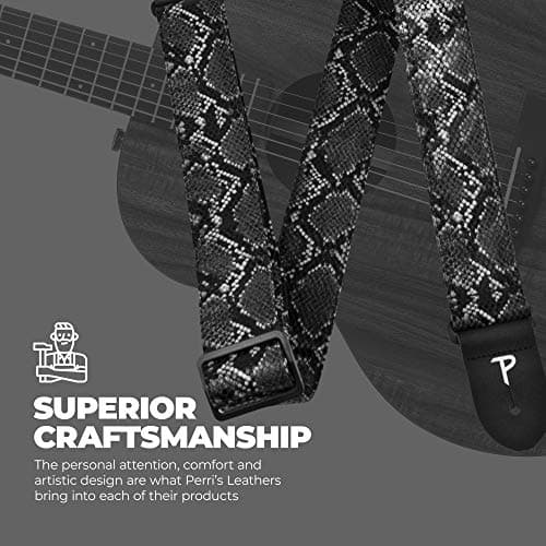 Perri’s Faux Snake Skin Guitar Straps - Jacquard Patterned, Adjustable 40" to 60", Black