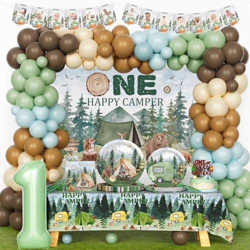 One Happy Camper 1st Birthday Camp Themed Decor - Banner, Balloons, More