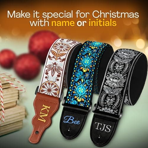 Black Silver Classic Woven Guitar Strap with Pick + Lock + Button - Add Your Text