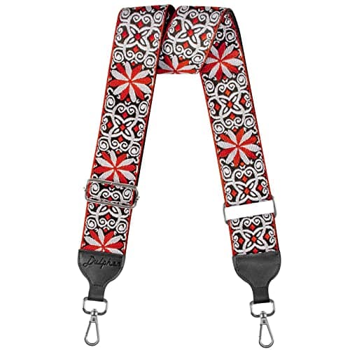 Soft Cotton & Leather Ends Jacquard Embroidered 2" Wide Crossbody Bag Purse Straps — Jacquard Orange White