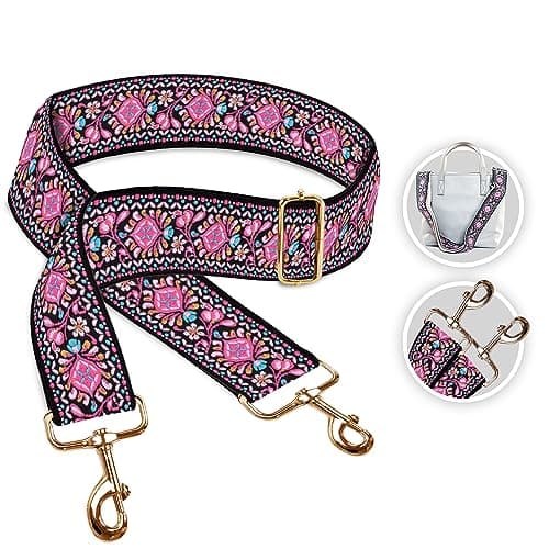 Art Tribute Wide Handbag & Purse Strap Woven Adjustable Bag Strap — Pink W/Gold Hardware
