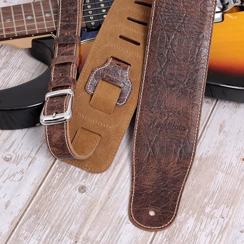 Nefelibata Full Grain Cowhide 3" Wide Guitar Strap with Foam Padding and Detachable Extension