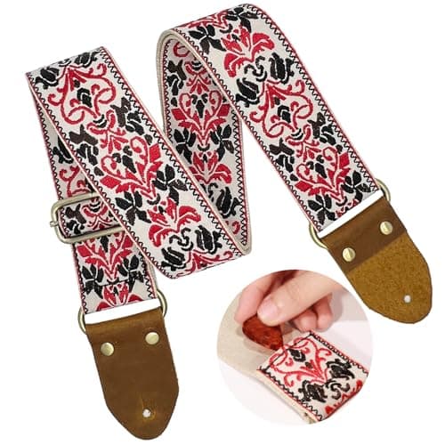 Wild Guitar Strap with Pick Pocket, Genuine Leather, Adjustable — Jt026-dr-05