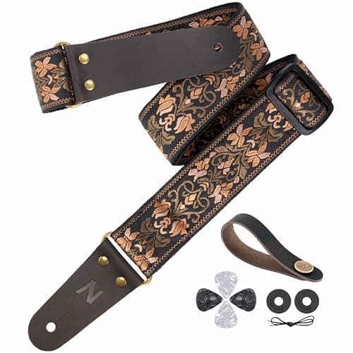 Nefelibata 2 Jacquard Embroidery Guitar Strap for Bass, Electric, and Acoustic Guitars — Retro Gold Flowers