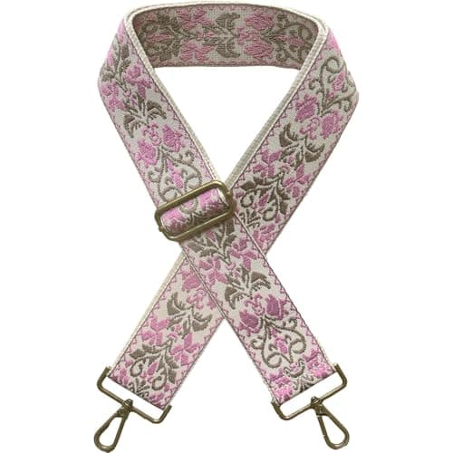 Yiaizhuo Boho Women's Wide Purse Strap Crossbody Canvas Bag Shoulder Guitar Straps Adjustable — 2"flower_bg/Pk/Bn