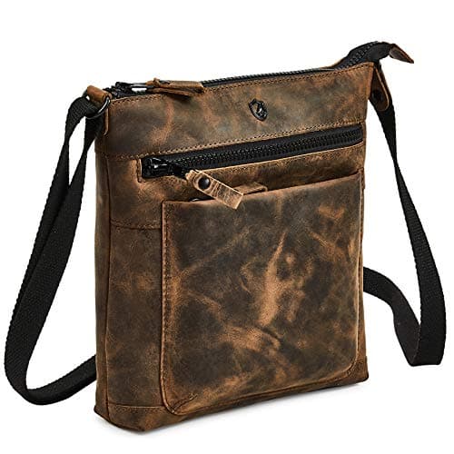 Vintage Real Leather Crossbody Bag for Women Travel Shoulder Purse Small — Moss Crazy Horse