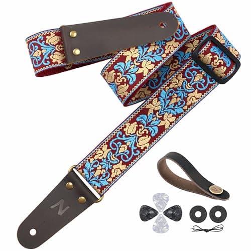 Nefelibata 2 Jacquard Embroidery Guitar Strap for Bass, Electric, and Acoustic Guitars — Retro Blue Flowers