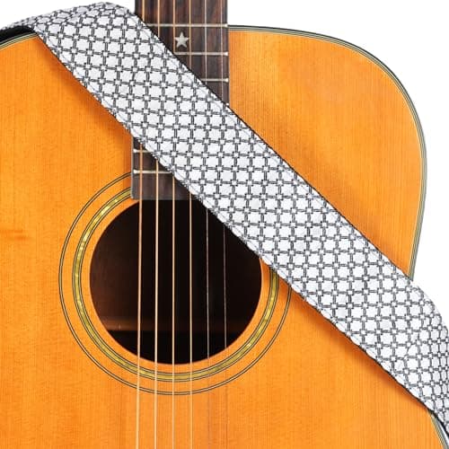 Vintage Classical Pattern CloudMusic Guitar Strap with Leather Ends — Black and White Milky Way