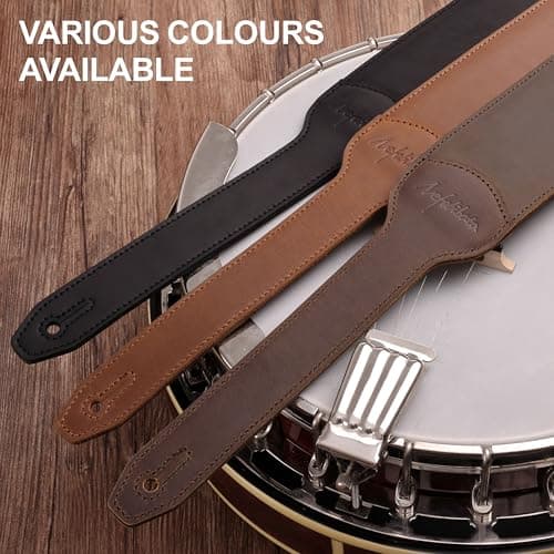 Light Brown Crazy Horse Leather Nefelibata Banjo Strap, Adjustable Double Layer