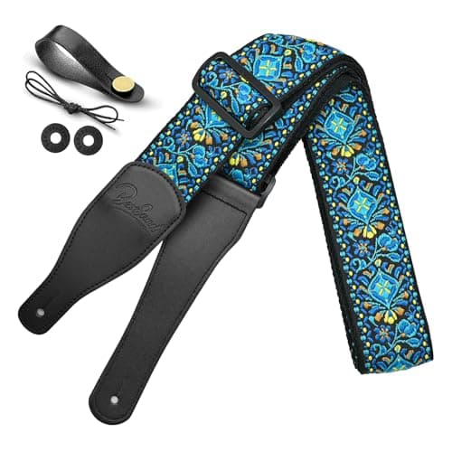Jacquard Embroidered Cotton Guitar Strap with Leather Ends for Bass, Acoustic & Electric