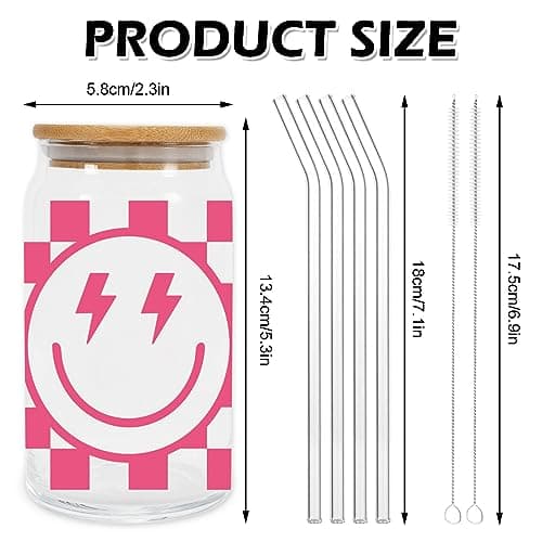 Preppy Checkered Happy Face Drinking Glasses Set for Cocktails and more