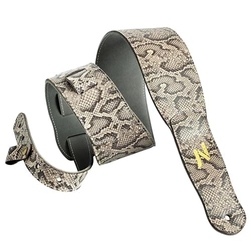 Vintage Gray Full Grain Leather 3-Inch Guitar Strap with Padding and Cable Organizer Loop for Kids, Men and Women — Gray
